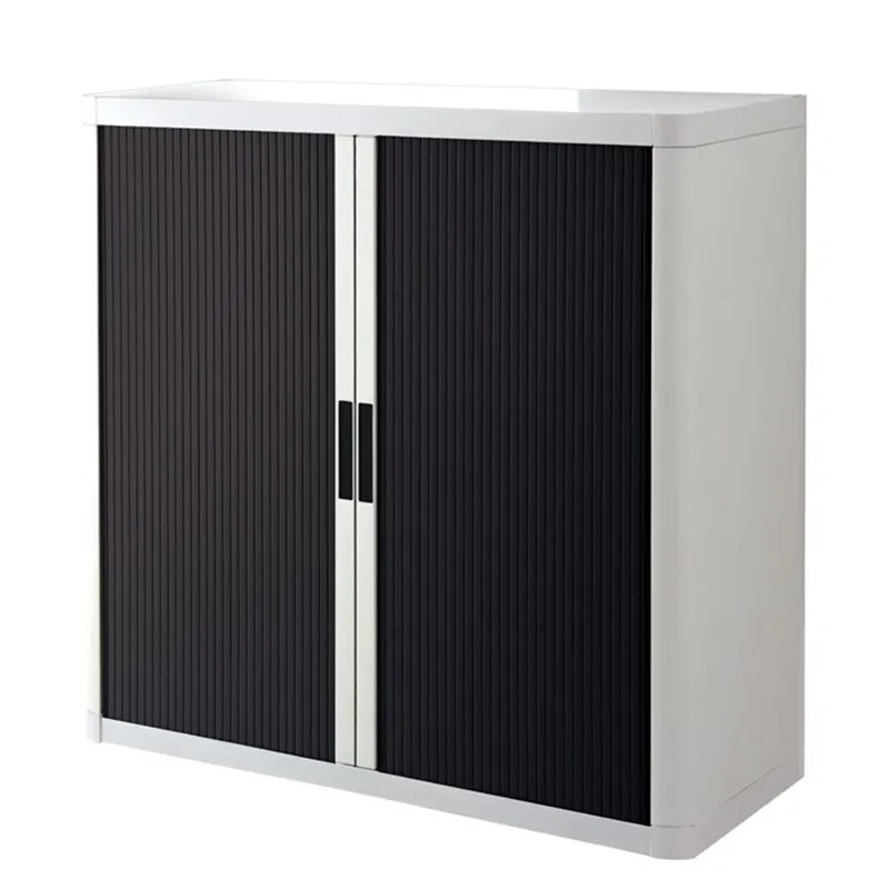 Armoire basse livrée à plat - Hauteur 1 mètre - corps blanc - rideaux noir