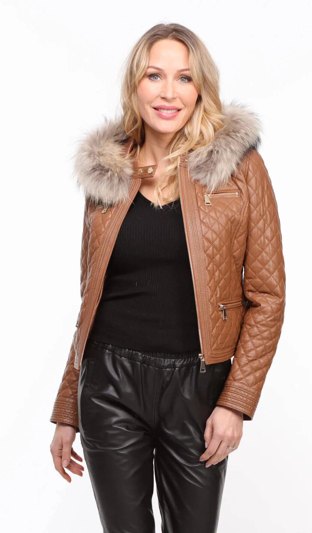 Blouson cuir femme agneau gold