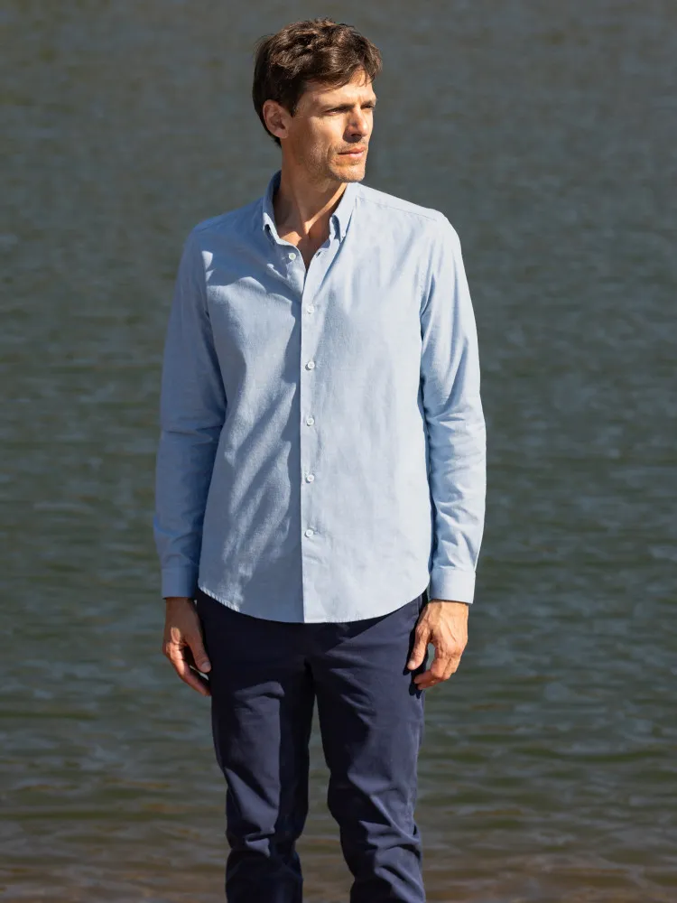 Chemise col américain en oxford japonais bleu ciel