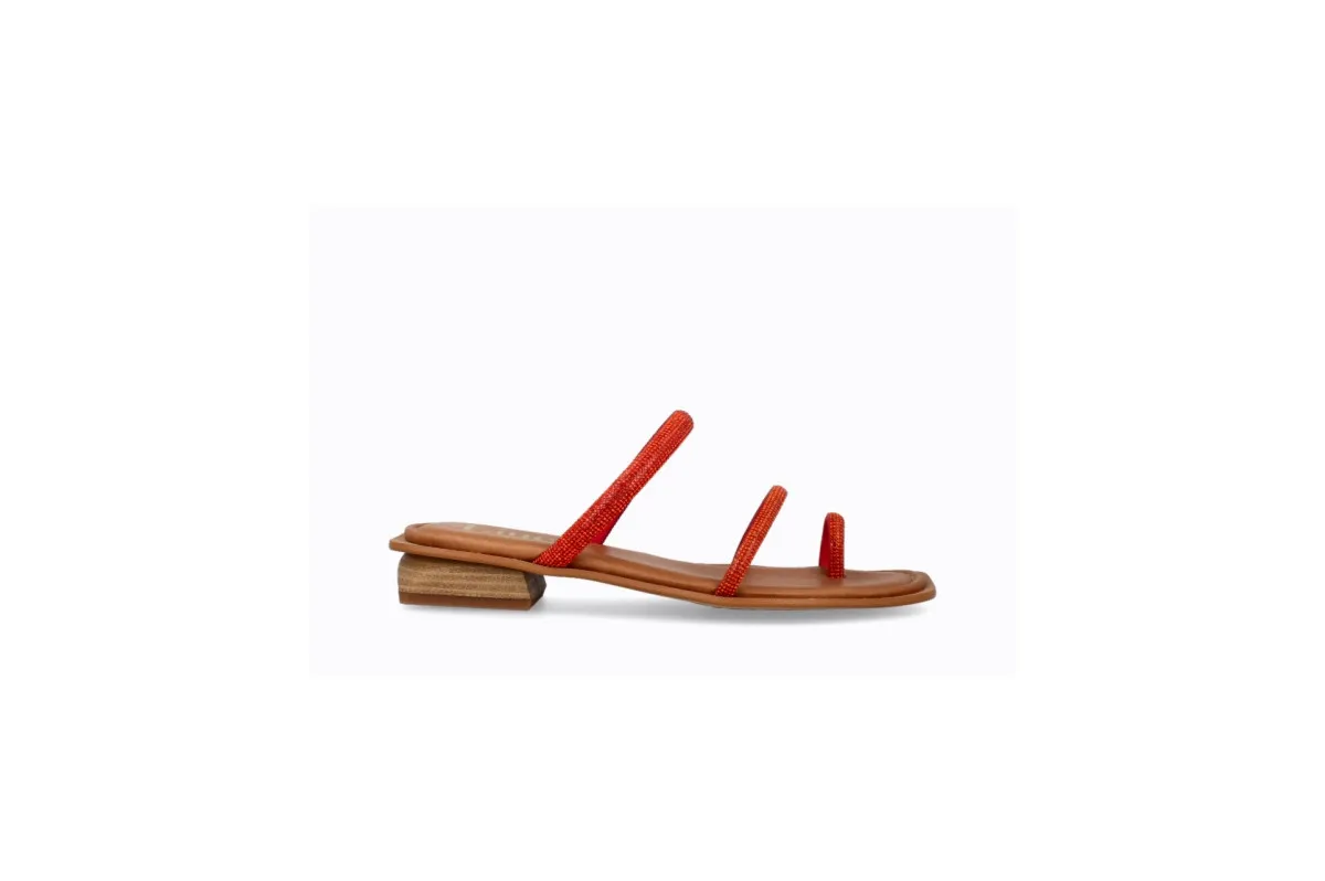 Mules à petit talon multi lanières - Rouge