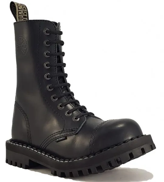 Rangers cuir noir 10 trous STEEL BOOTS à petit prix