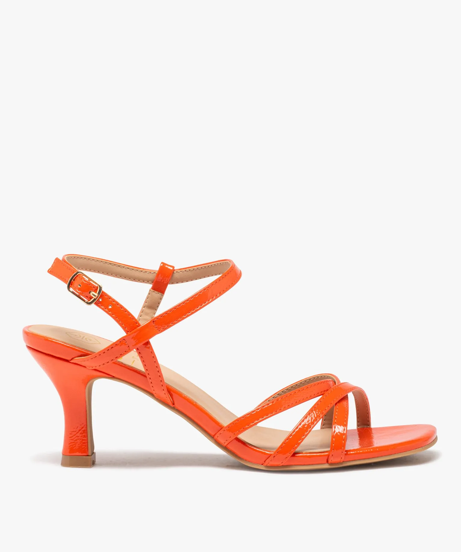 sandales femme a talon fin avec brides vernies et unies orange sandales a talon